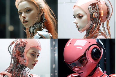 Portrait of female robot, Artificial intelligence concept render 3d il