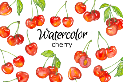Cherry watercolor clipart