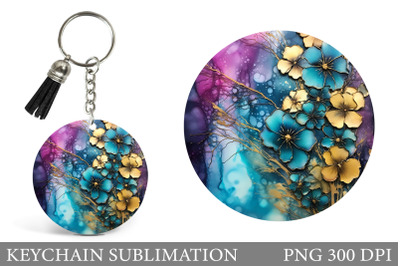 Flowers Round Keychain Sublimation. Abstract Keychain Design