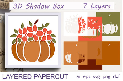 Fall shadow box svg, Pumpkin papercut, 3d thanksgiving