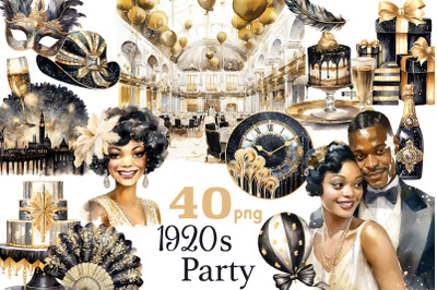 1920s Party Black Clipart | Happy New Year 2024 PNG