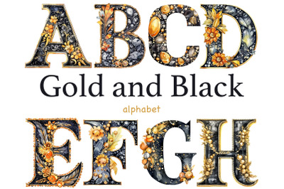 Gold and Black Alphabet Clipart | Retro Letters PNG