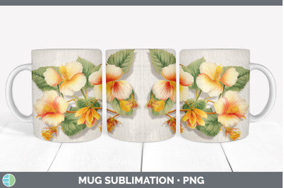 3D Abutilon Flowers Mug Wrap | Sublimation Coffee Cup Design