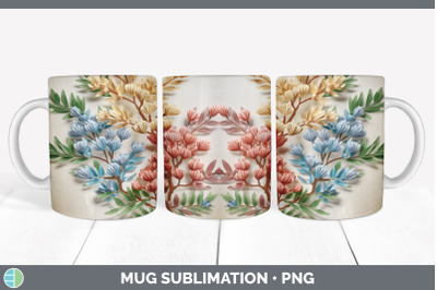 3D Acacia Flowers Mug Wrap | Sublimation Coffee Cup Design