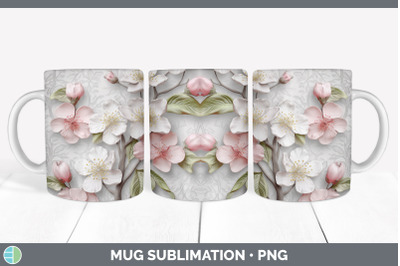 3D Apple Blossom Flowers Mug Wrap | Sublimation Coffee Cup Design