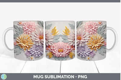 3D Aster Flowers Mug Wrap | Sublimation Coffee Cup Design