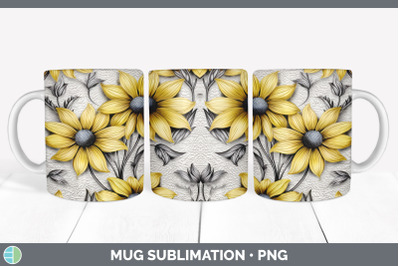 3D Black-eyed Susan Flowers Mug Wrap | Sublimation Coffee Cup Design