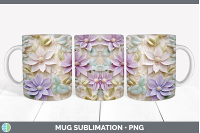 3D Clematis Flowers Mug Wrap | Sublimation Coffee Cup Design