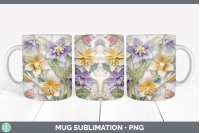 3D Columbine Flowers Mug Wrap | Sublimation Coffee Cup Design