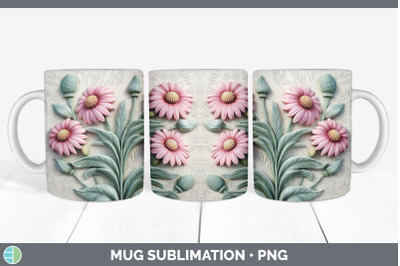 3D Coneflower Flowers Mug Wrap | Sublimation Coffee Cup Design