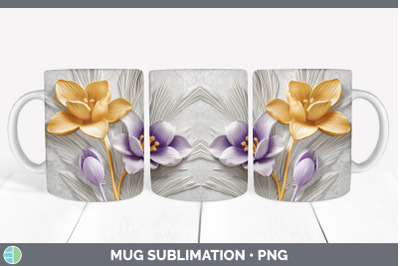 3D Crocus Flowers Mug Wrap | Sublimation Coffee Cup Design