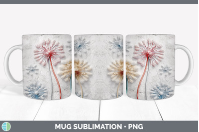 3D Dandelion Flowers Mug Wrap | Sublimation Coffee Cup Design