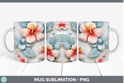 3D Hibiscus Flowers Mug Wrap | Sublimation Coffee Cup Design