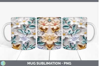 3D Jasmine Flowers Mug Wrap | Sublimation Coffee Cup Design
