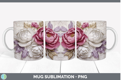3D Peony Flowers Mug Wrap | Sublimation Coffee Cup Design