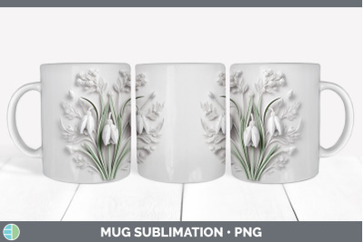 3D Snowdrop Flowers Mug Wrap | Sublimation Coffee Cup Design