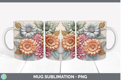3D Zinnia Flowers Mug Wrap | Sublimation Coffee Cup Design