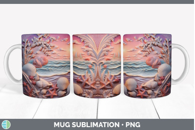 3D Seashell Beach Mug Wrap | Sublimation Coffee Cup Design