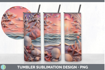 3D Seashell Beach Tumbler | Sublimation 20 oz Skinny Tumbler Design