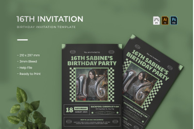 16th Birthday - Birthday Invitation