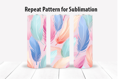 Pink Feathers - Sublimation  Print - 20 oz Tumbler - Repeat Pattern