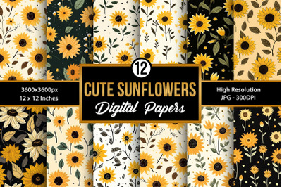 Cute Sunflowers Seamless Pattern Digital Papers