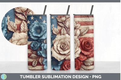 3D Patriotic Flag Tumbler | Sublimation 20 oz Skinny Tumbler Design