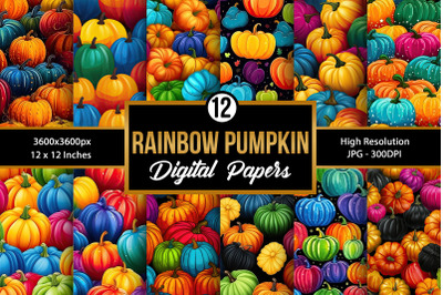 Rainbow Pumpkins Seamless Pattern Digital Papers