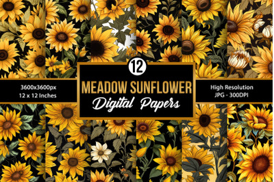 Meadow Sunflowers Digital Paper Backgrounds