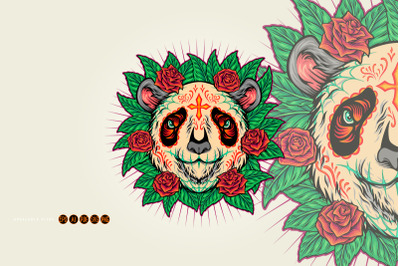 Festive floral panda dia de los muertos
