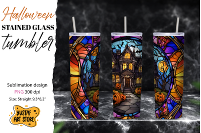 Halloween house design. Halloween Stained glass tumbler wrap