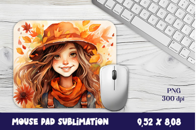 Fall Mouse Pad Sublimation, Girl Mouse Mat Design