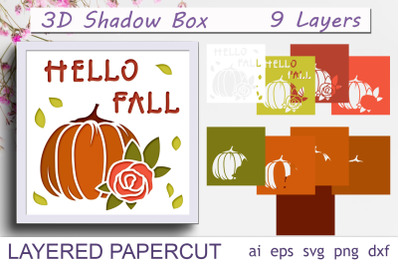 Fall shadow box layered, Pumpkin 3d papercut