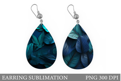 Blue Leaves Earring Sublimation. Leaves Teardrop Earring