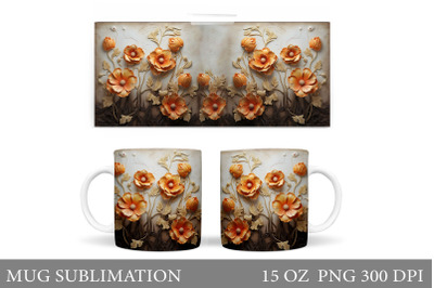 Flowers Plaster Mug Wrap. 3D Flowers Mug Wrap Design