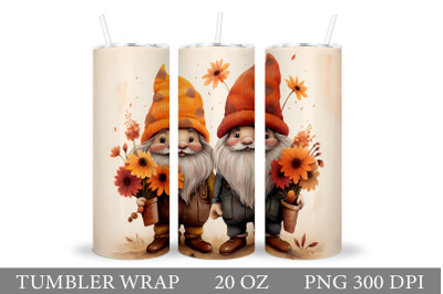 Fall Gnome Tumbler Sublimation. Gnome Flowers Tumbler Design