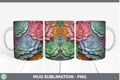 3D Succulents Mug Wrap | Sublimation Coffee Cup Design