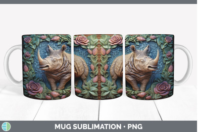 3D Rhino Mug Wrap | Sublimation Coffee Cup Design