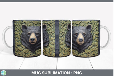 3D Black Bear Mug Wrap | Sublimation Coffee Cup Design