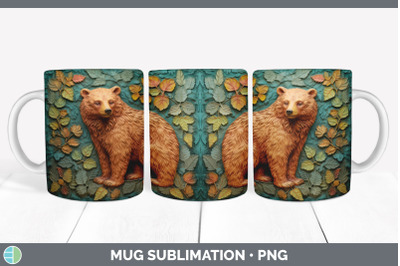 3D Grizzly Bear Mug Wrap | Sublimation Coffee Cup Design