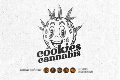 Deliciously funny cookies cannabis treats illustrations monochrome
