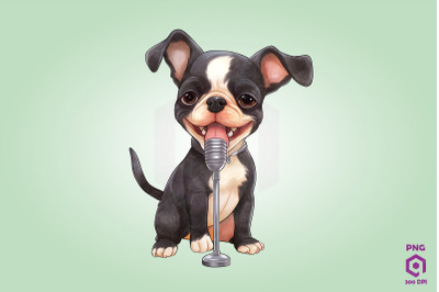 Singer Boston Terrier Dog Clipart