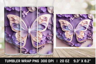 3D ButterFly Tumbler PNG Sublimation | Skinny Tumbler Sublimation PNG