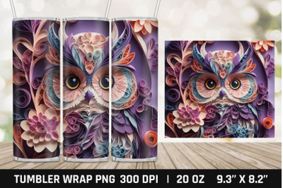 3D Owl Tumbler Wrap PNG Sublimation