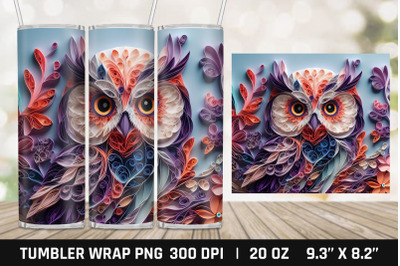 3D Owl Tumbler Wrap PNG | Skinny Tumbler Wrap PNG