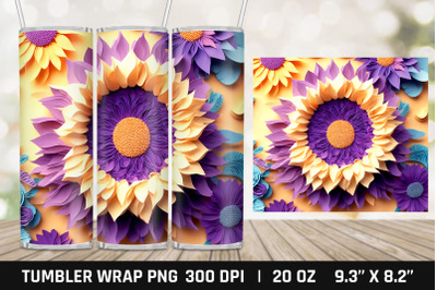 3D Sunflower Tumbler Sublimation | 20 OZ Skinny Tumbler PNG