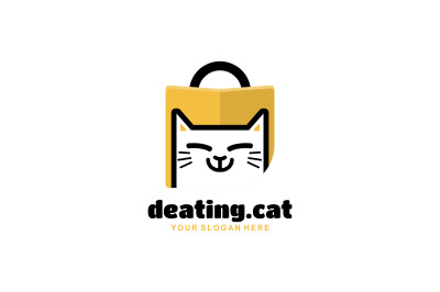 cat shopping bag vector template logo design