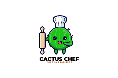 cute cactus chef vector template logo design