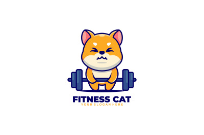 cute cat fitness vector template logo design