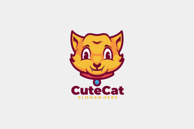 cute cat head vector template logo design